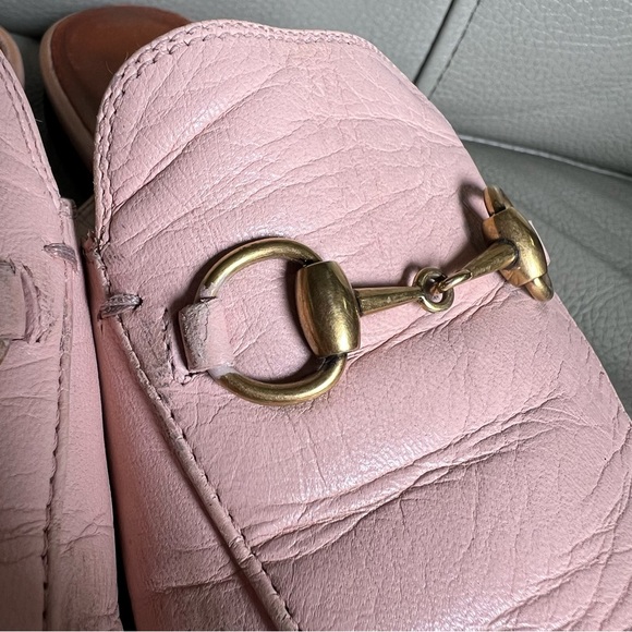 GUCCI Princetown Leather Horsebit Loafer Mules Sz 37.5 Perfect Pink Italy Made - Picture 14 of 17